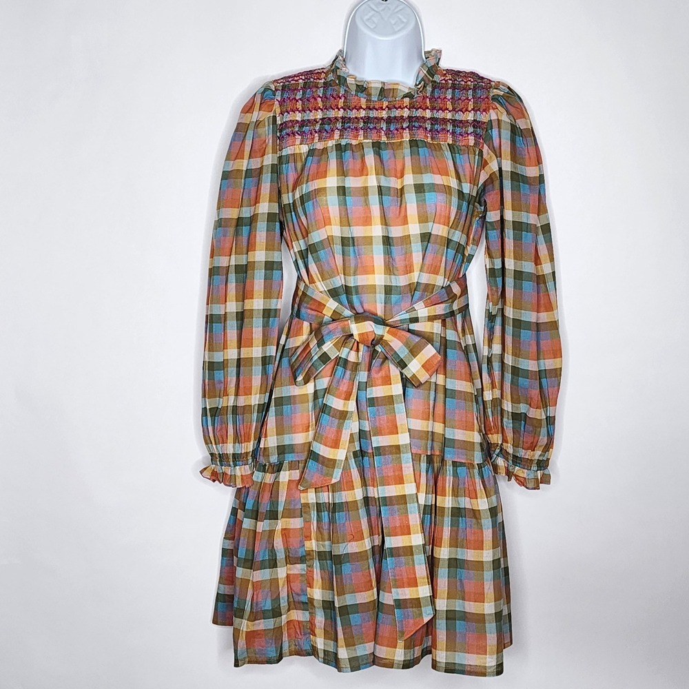 Olivia James "Lucy" Dress Smocked Long SLeeve Pull-over Mini Dress Sz. XS